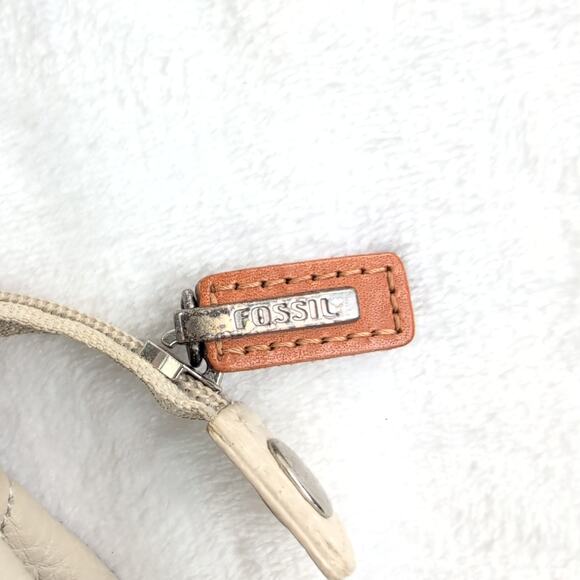 Y2K Early 2000's Fossil Satchel Purse Cream/Chestnut Handles Stitching - Picture 6 of 16